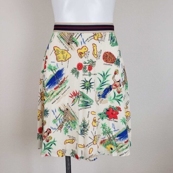 𝅺J.Crew Factory Hawaiian Island Print Pleated Skirt